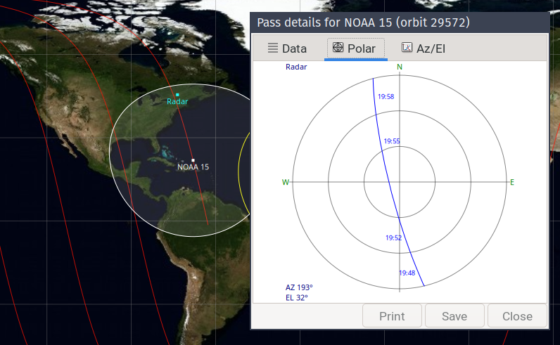 La trajectoire qu'à prise le satellite qui a émis le signal capté.