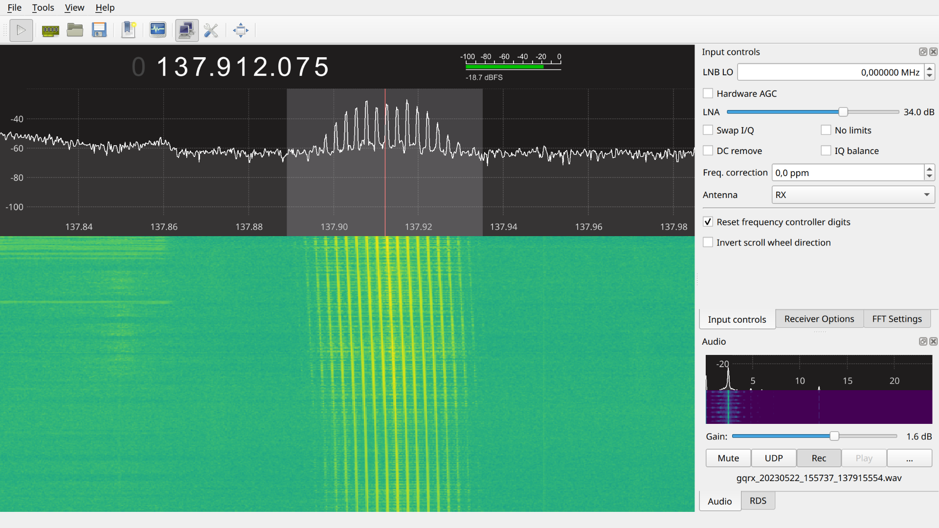 On voit le shift de doppler dans GQRX